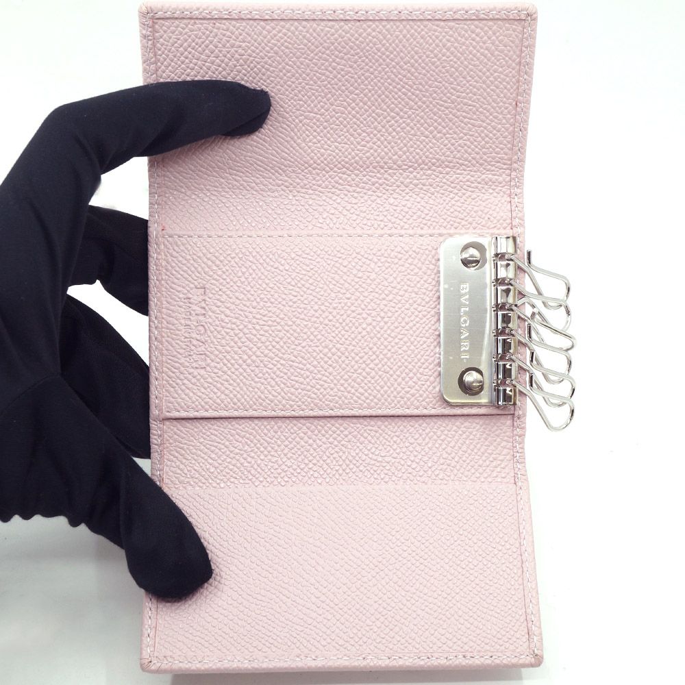 栄】ブルガリ BV30424 レザー 6連 小物 キーケース ピンク