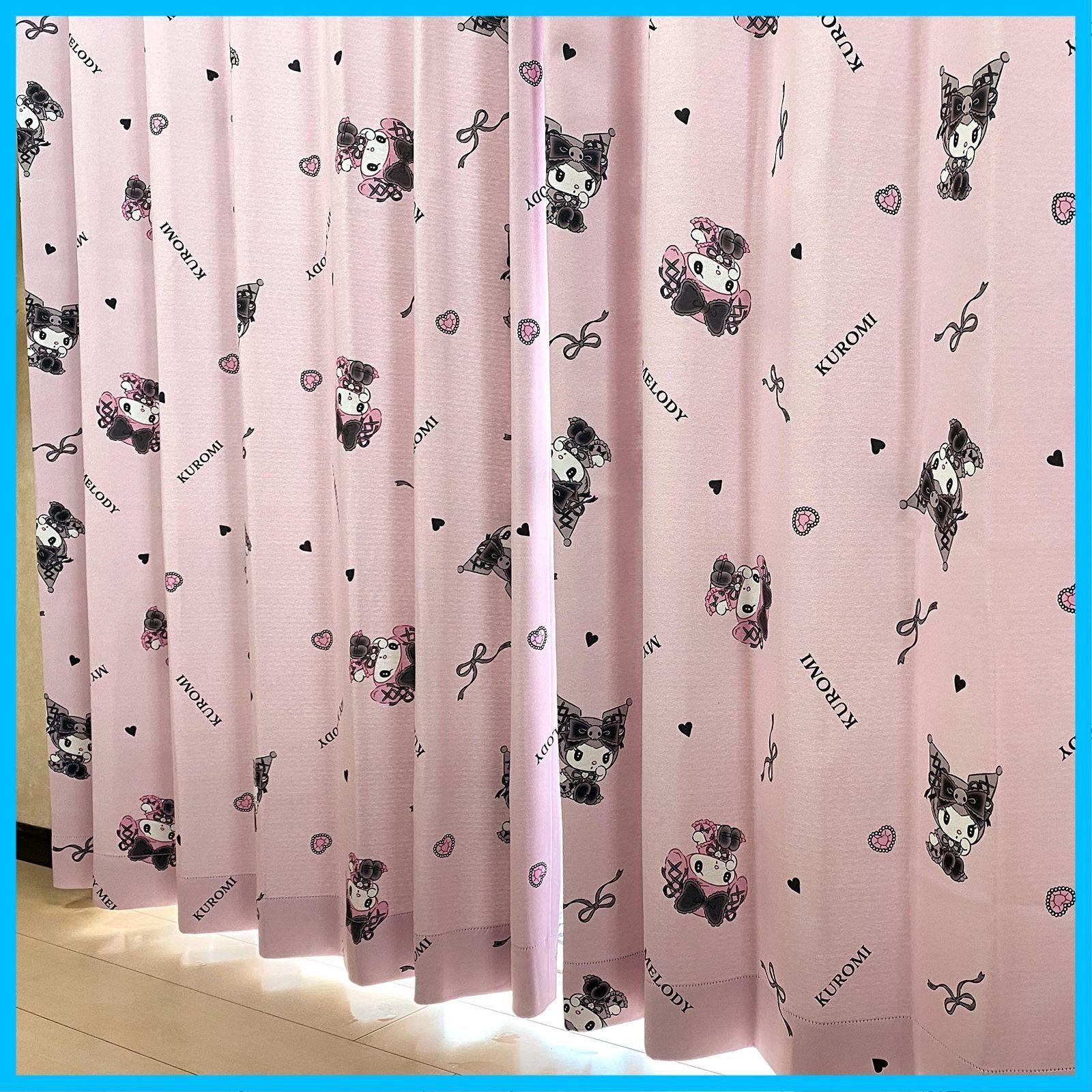  【特価商品】幅100×200cm丈 2枚セット カーテン サンリオ 遮熱 SANRIO 遮光 2級 マイメロ丸洗い可 真夜中のメロクロ キャラクター マイメロディ SB-617-S クロミ カーテン