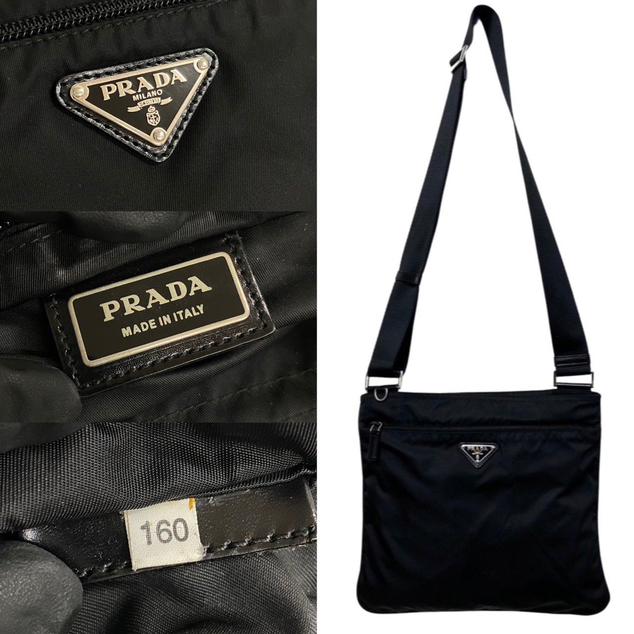 極 美品 保存袋付 PRADA プラダ 三角ロゴ 金具 ナイロン レザー 本革