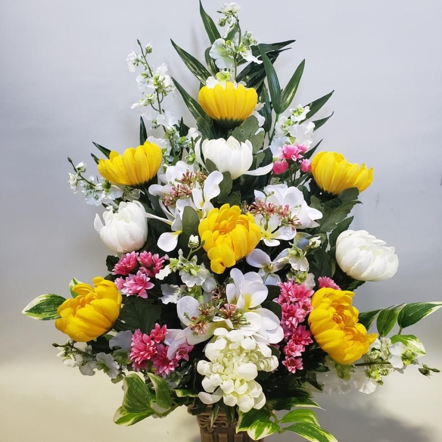 造花黄バラMIXアレンジ【高75×幅50】光触媒コーティング 造花黄バラMIXアレンジ【高75×幅50】光触媒コーティング