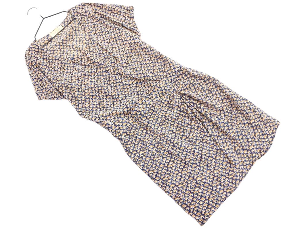 美品★DFV★シルク100% 総柄 カシュクール リボンワンピース サイズ2 大きいサイズレディース ワンピース ボタニカルフラワー柄