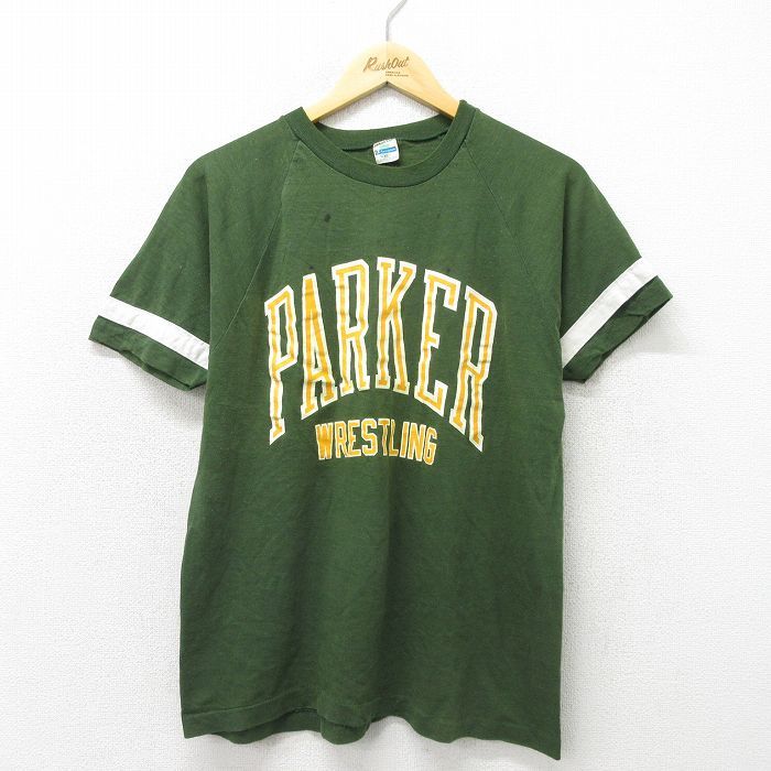 M/古着 チャンピオン Champion 半袖 ビンテージ Tシャツ メンズ 80s レスリング ラグラン クルーネック 緑 グリーン spe 23jul01 中古