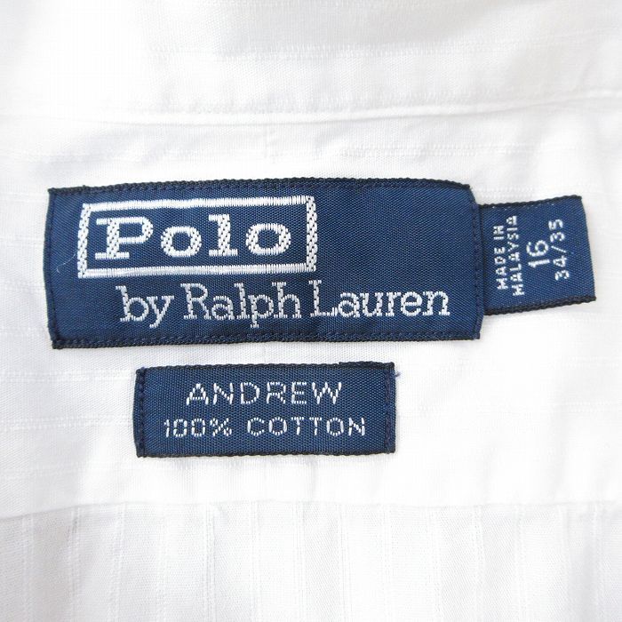 90s Ralph Lauren ホワイト長袖シャツ ANDREW M POLO RALPH LAUREN(ポロラルフローレン) / 長袖シャツ/M/綿