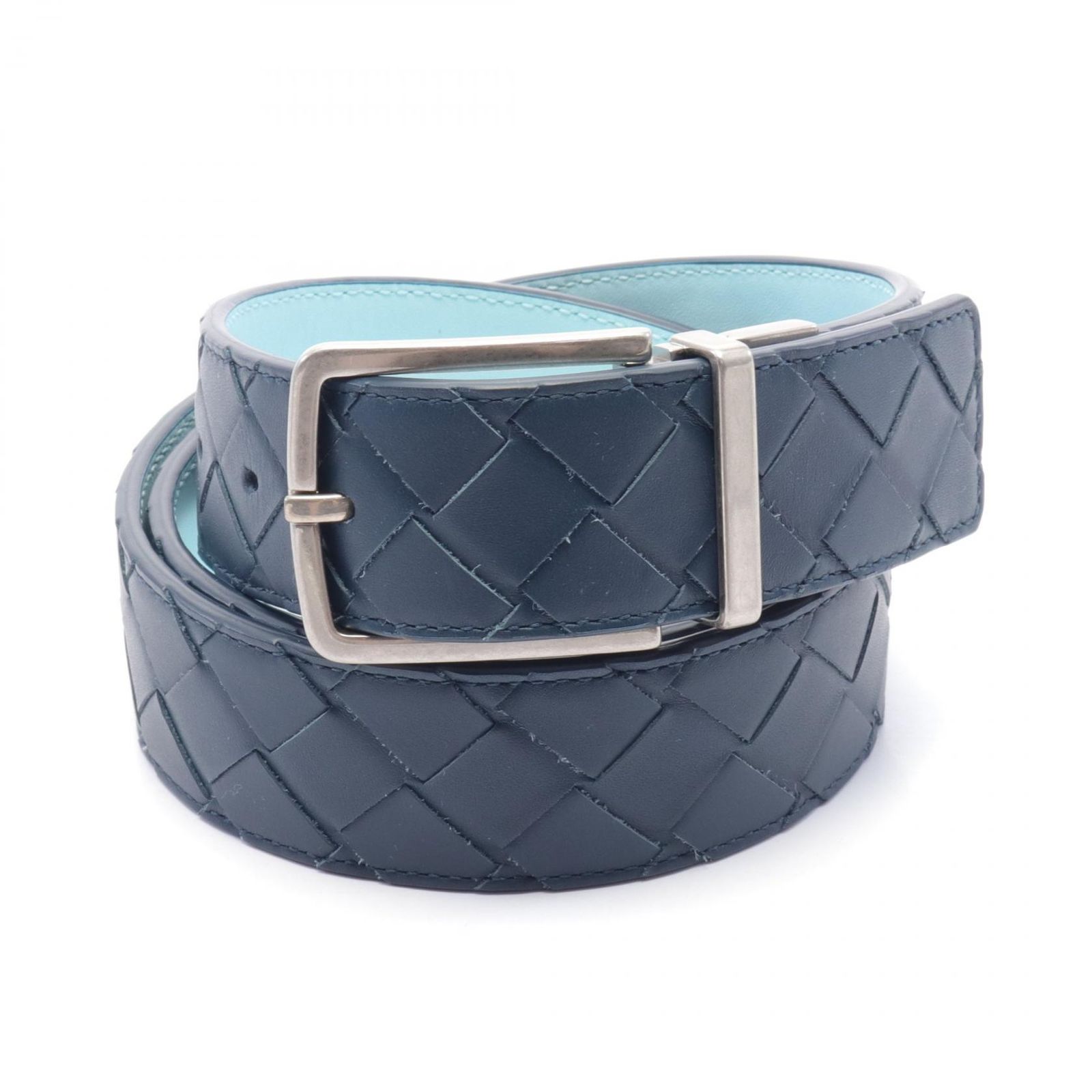 美品 BOTTEGA VENETA イントレチャート ベルト 85cm　ブルー 中古・古着通販】BOTTEGA VENETA (ボッテガベネタ) レザーベルト