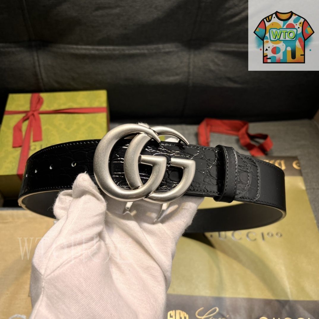 今日特価】GUCCI New Model ブラックレザーベルト with GG