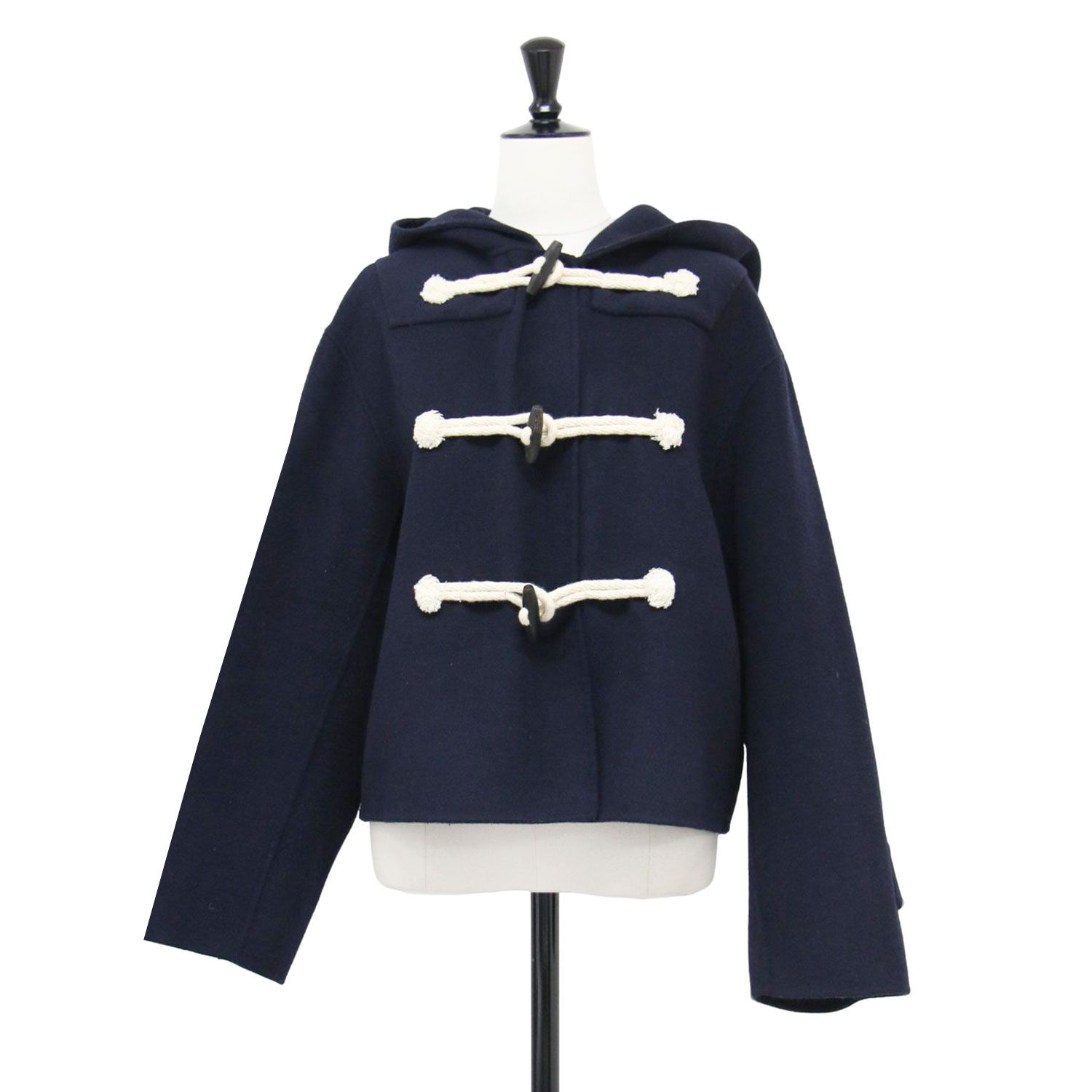 Weekend Max Mara ウィークエンド マックスマーラ コート ネイビー 紺 サイズ 40 M フード付き ショート ダッフルコート クロップド丈 ワイド ウール アウター ジャケット ブルゾン 上着 レディース