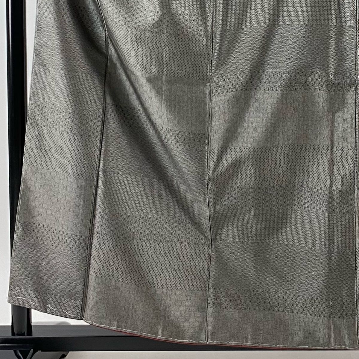 お召 身丈158.5cm 裄丈65cm M 袷 麻の葉 菱 灰茶 正絹