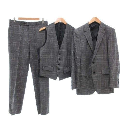 リッケンバッカー RUCKEN BACCHAR BLACK FACE 3ピース スーツ セットアップ 96Y7 Y7 グレー チェック 背抜き 2B サイドベンツ GV