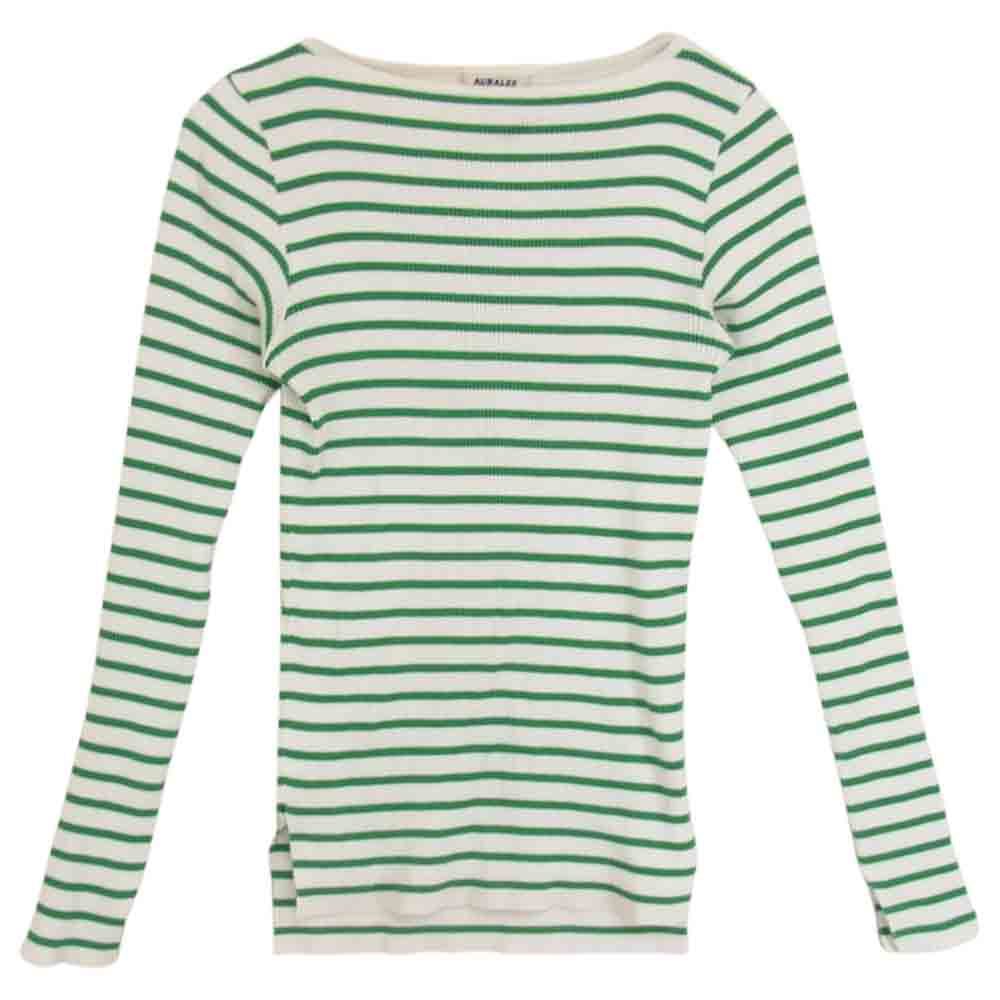 AURALEE ロンハーマン ストライプ リブ 長袖Tシャツ グリーン