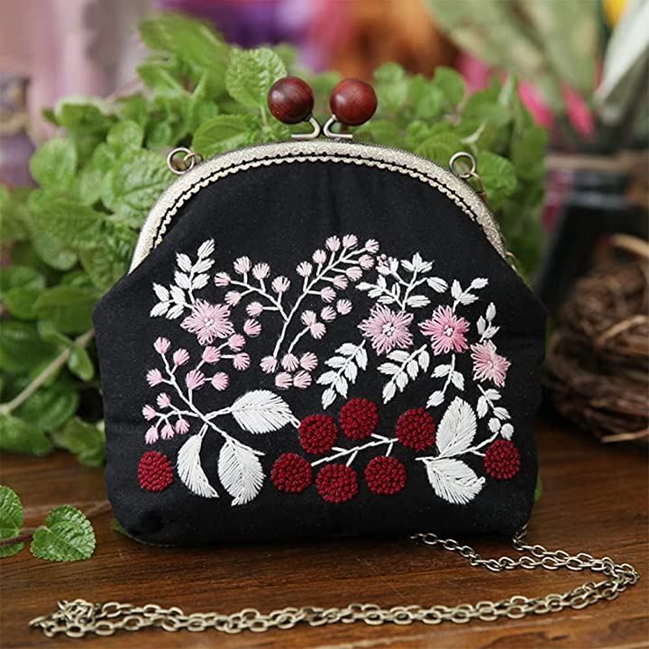 WADORN 刺繍 小銭入れ 手作り キット 花柄 バッグ作成キット がま口