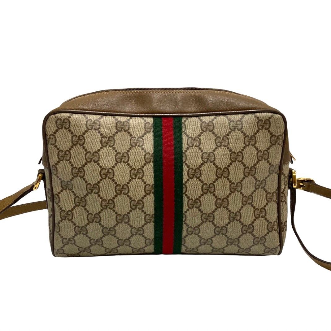 極 美品 GUCCI グッチ オールドグッチ ヴィンテージ GG ロゴ 金具 シェリーライン レザー ショルダーバッグ ポシェット ブラウン  69613 - メルカリ