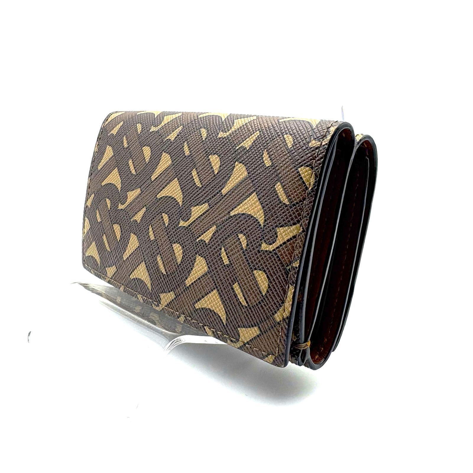 BURBERRY バーバリー TB モノグラム コンパクトウォレット トライフォールド 三つ折り財布 PVC レザー ブラウン