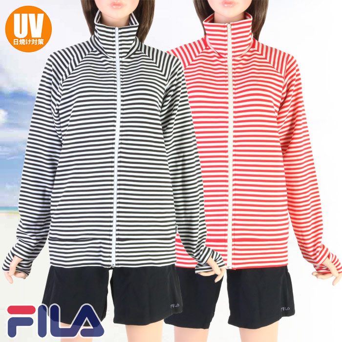 FILA フィラ レディース水着 プリントUVウェア タンキニ4点セット 先染めボーダー ラッシュガードセット 325-608