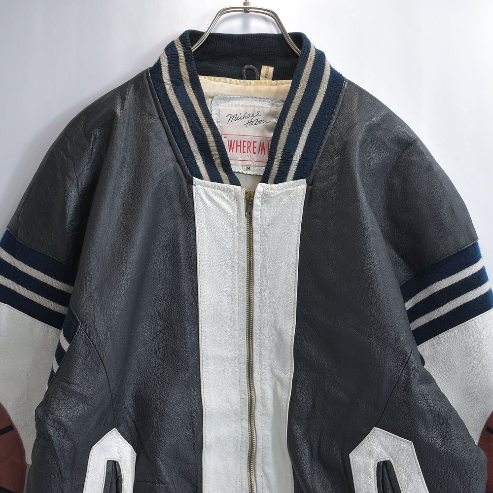 80〜90s WHERE MI 切替デザイン レザー ジャケット ブルゾン A03_0854_204099bb-65aa-442b-