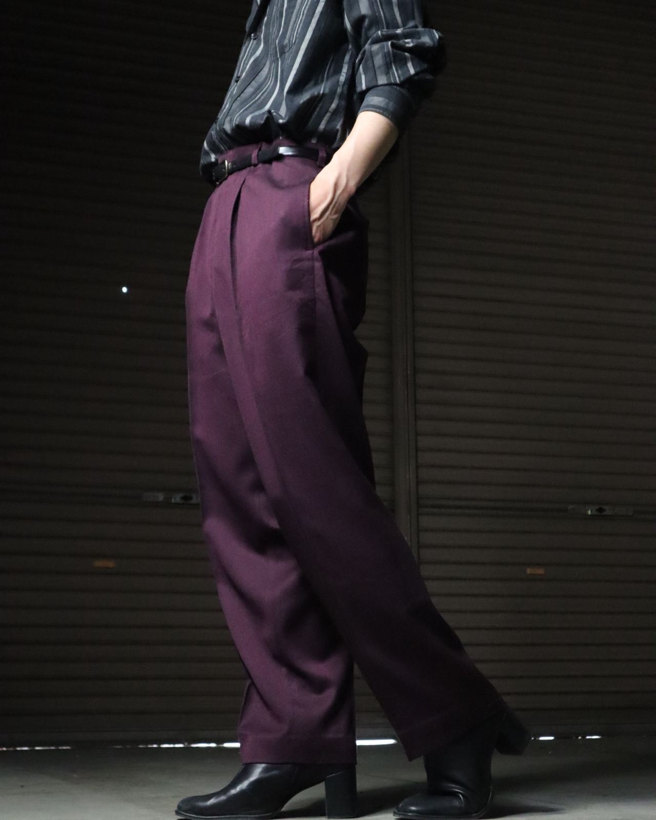 CALLNE2Tuck 2tuck wide-straight slacks button-fly deep purple 2