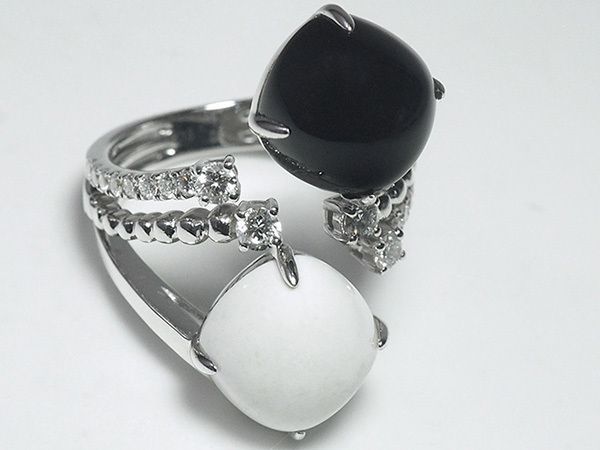 オニキス カルセドニー ダイヤモンド/0.42ct リング 13号 K18WG - メルカリ