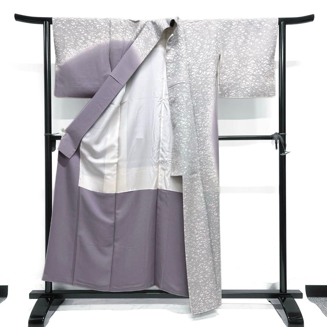 作家もの 付け下げ 抽象模様 円弧 パープル 白地 着物 032a d - メルカリ