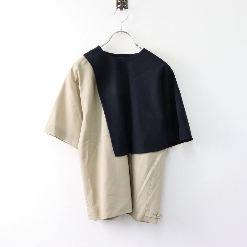 ハイク HYKE アシンメトリーコンビTシャツ 1/ネイビー ベージュ プル