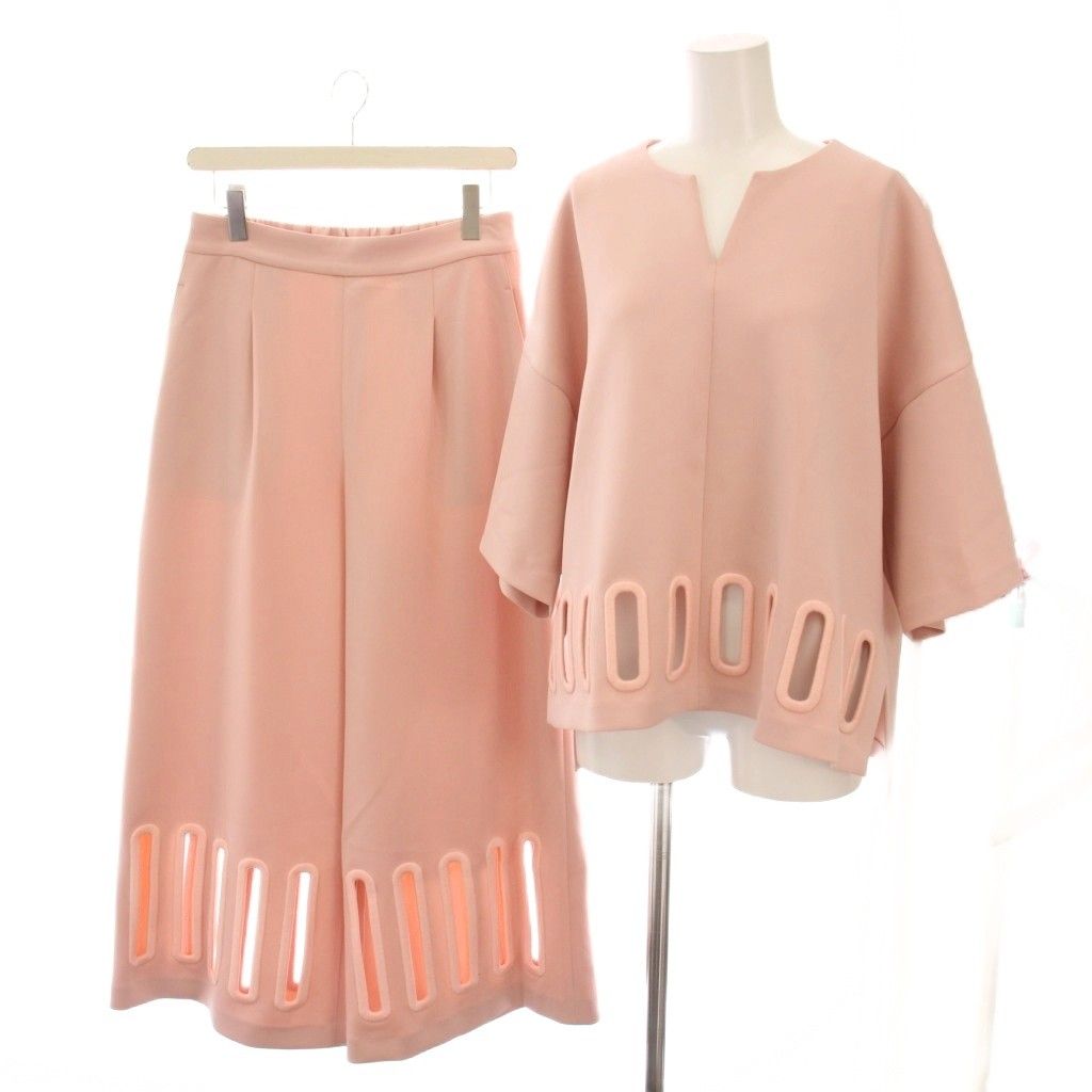 アドーア ADORE 24SS オーバルカットワークブラウス パンツ セットアップ 上下 38 ピンク |YM