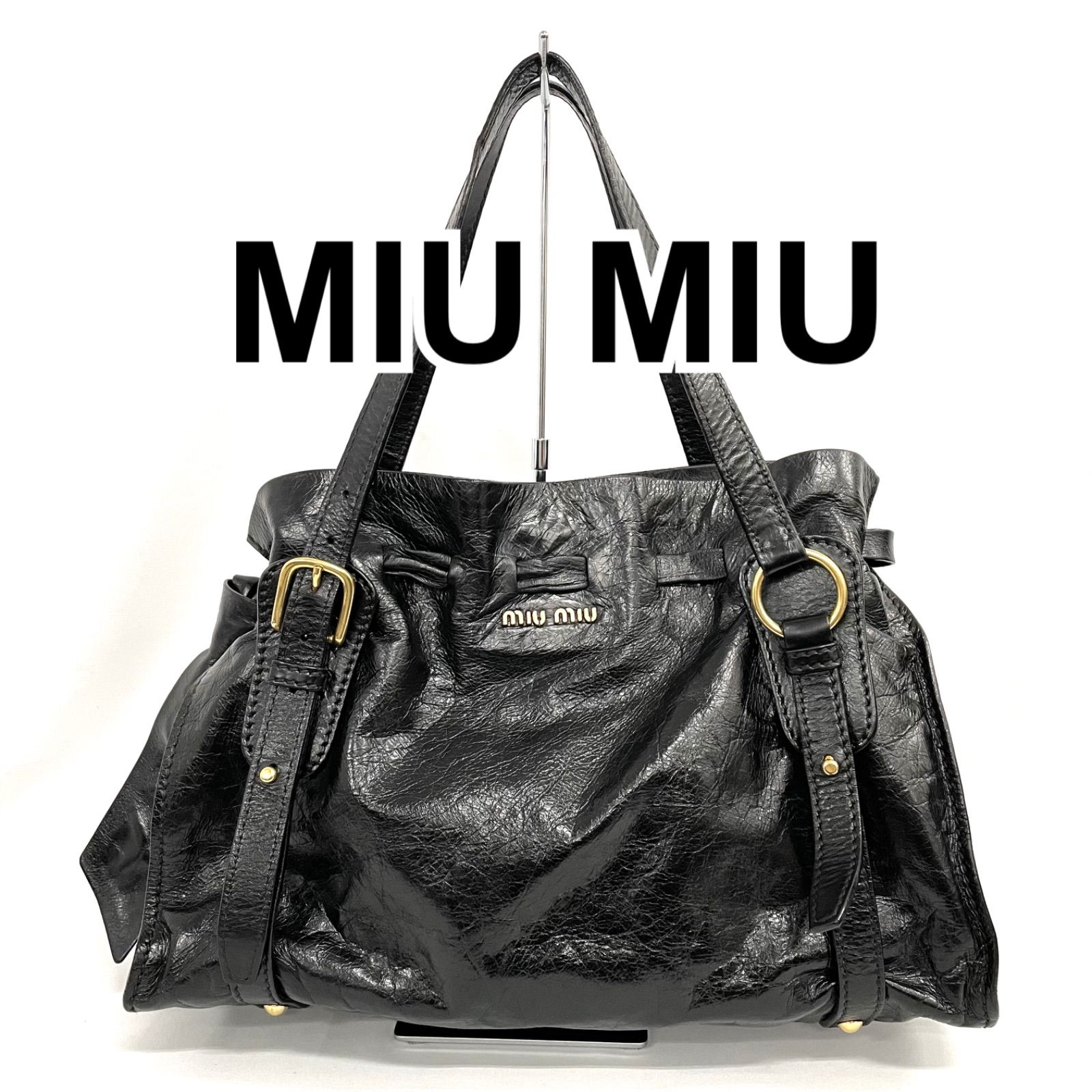 D8867 miumiu ミュウミュウ　レザー　リボン　ショルダーバッグ　黒 D8867 miumiu ミュウミュウレザーリボンショルダーバッグ黒