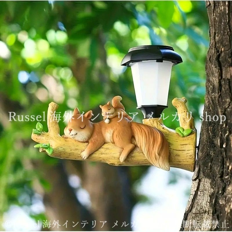 ガーデンランプ リス 親子 子リス 樹脂 ソーラー 太陽光 吊り下げ穴 アニマル 動物 小動物 ガーデニング 雑貨 ガーデン雑貨 ガーデンインテリア ガーデン インテリア 庭の装飾 お洒落 おしゃれ 4-7
