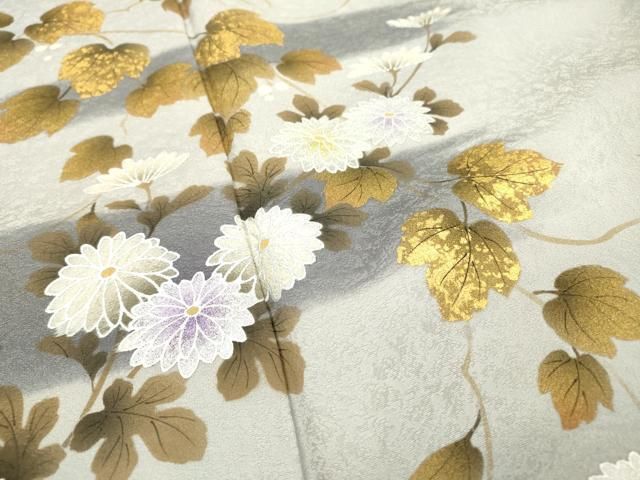 平和屋着物▽訪問着 手描き 枝菊 暈し染 金銀彩 正絹 逸品 DAAR8765fe  