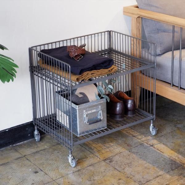 ワゴン スチールラック 収納 棚 キャスター付き ワイヤー ワイド 幅広 2段 インダストリアル 無骨な インテリア おしゃれ 鉄製 シンプル lic-nit-0048