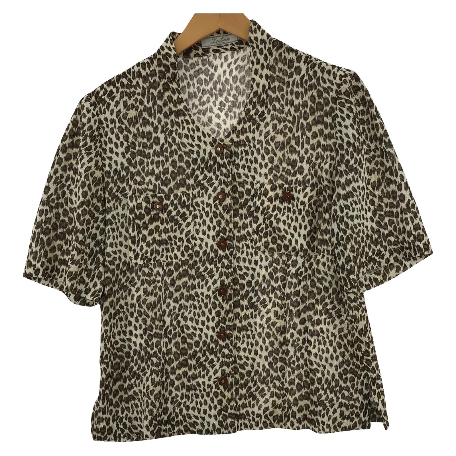 Leilian レリアン ノーカラー 総柄半袖シャツ size9/ブラウン系 - メルカリ