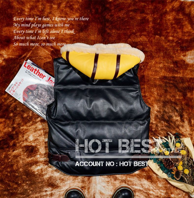 シープスキン ダウンレザーベスト レザーダウンジャケット 皮ベスト