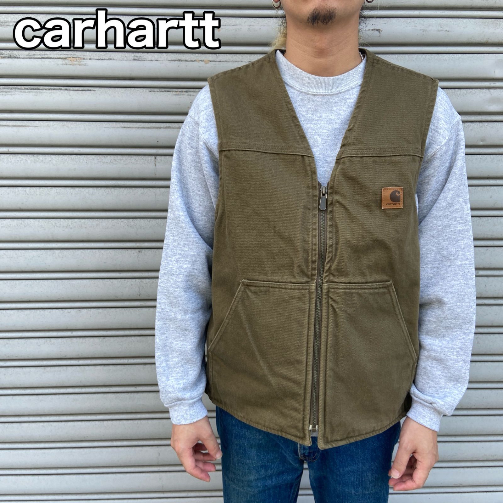 00s☆USA製☆カーハート☆ダックコットンベスト☆ライナーフリース 