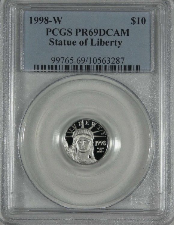 1998-W 10 American Platinum Statue of Liberty CERTIFIED PCGS PROOF 69 DCAM