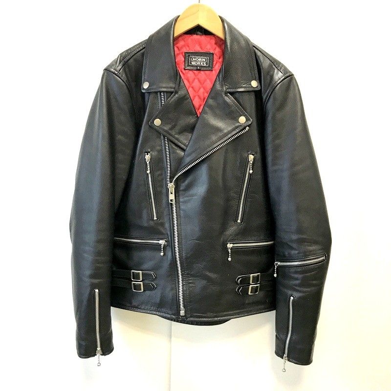 【大特価✨】HORN WORKS ブラック ダブル ライダース 3L レザー Horn Works 本革 UKダブルライダースジャケット メンズ ホーンワークス