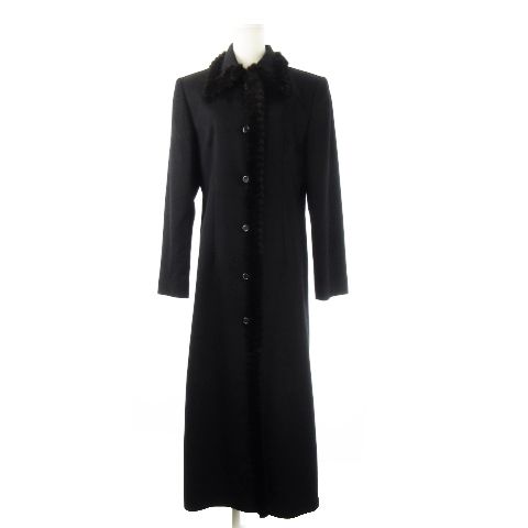 【カシミヤ100%】PER VALENTINO ロング丈 ステンカラーコート 黒 ロベルタバレンチノ Roberta Valentino カシミヤ100% ロング コート