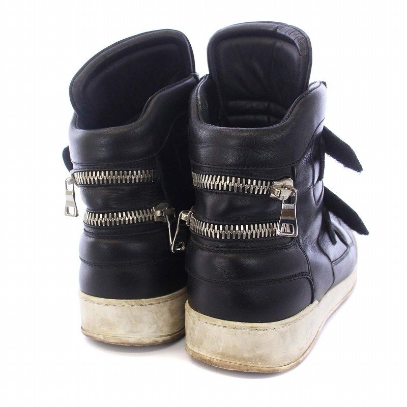 BALMAN ハイカットレザースニーカー ブラックサイズ42 BALMAIN ハイカットスニーカー ブラック 中古・古着通販】BALMAIN