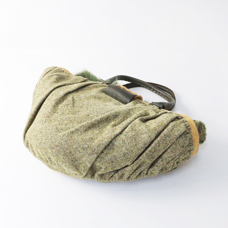 希少 レア エバゴス ebagos ツイード ラフィア リアルファー かご  