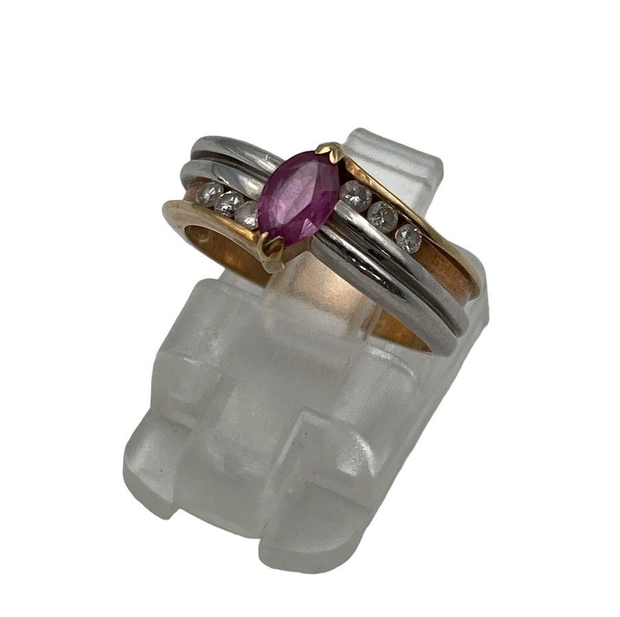 K18/Pt900 ダイヤ0.15ct 色石 リング 11号 金 プラチナ コンビ 中古 D4