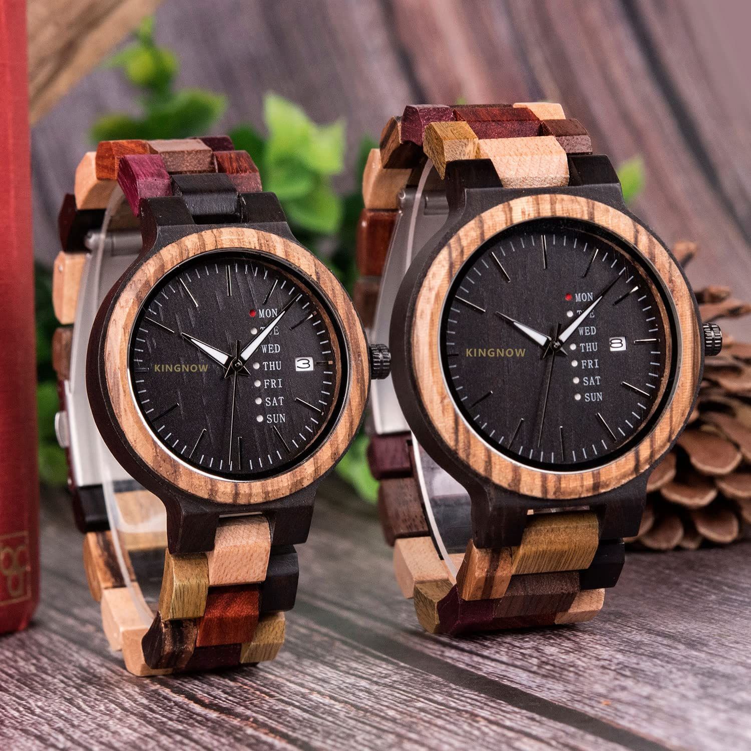 特価商品】木製腕時計 メンズ 軽量 レディース デイデイト表示 ...