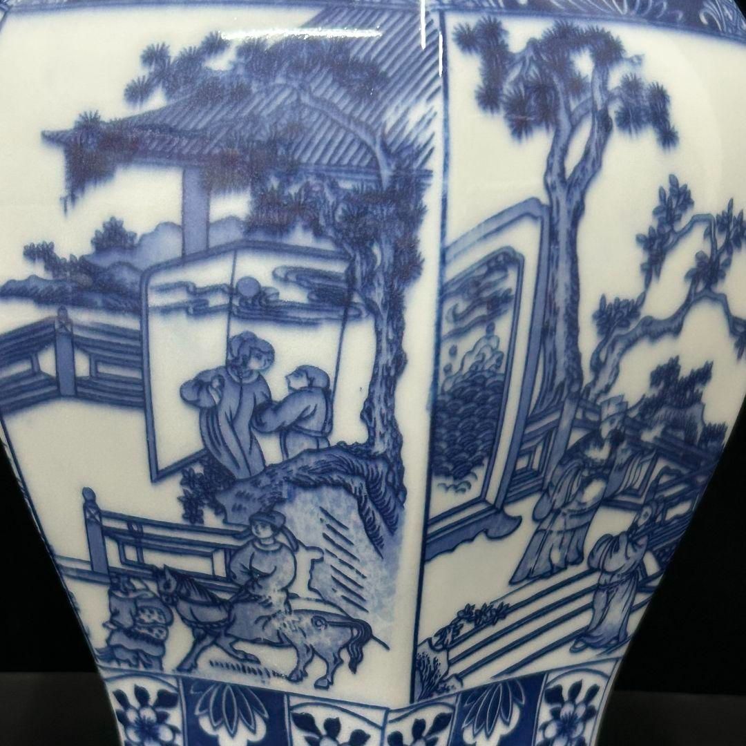 清乾隆青花花?六方将?罐 景徳鎮 陶磁器 装飾品 現代工芸品 美術