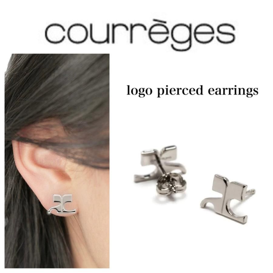 新品・未使用 courreges クレージュ SMALL LOGO Stud Earrings