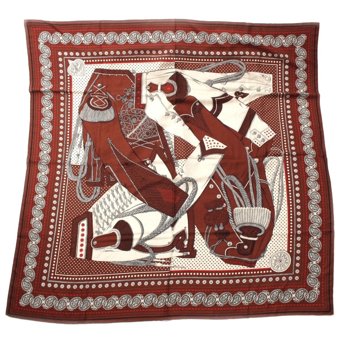 エルメス 【美品/23AW】Zouaves et Dragons ズアヴとドラゴン カレジェアン カシミヤｘシルク エルメス カレジェアン Zouaves et Dragons ズアヴとドラゴン スカーフ