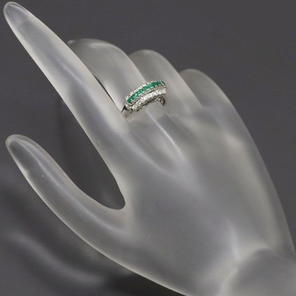 Pt900 エメラルド ダイヤモンド リング 0.24ct D0.23ct 陽刻  