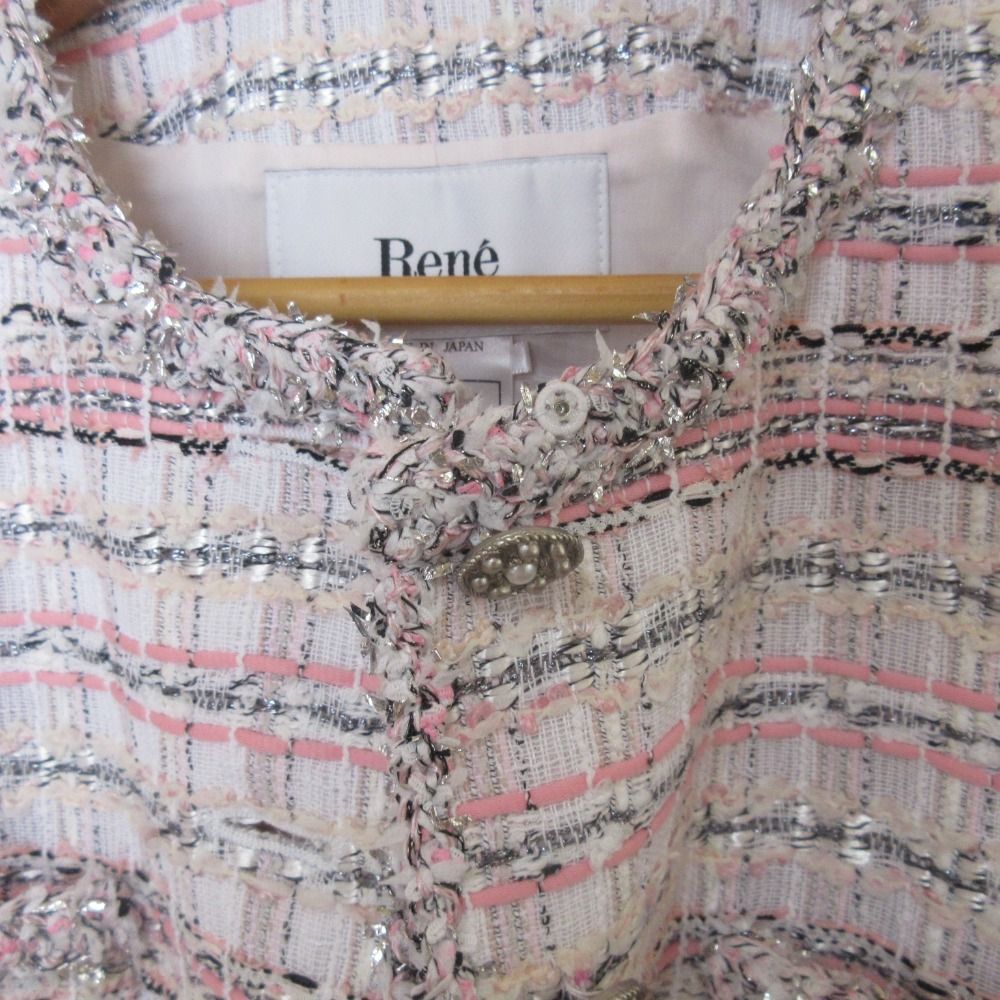美品 24SS Rene ルネ マリアケント生地 ノーカラー ツイード