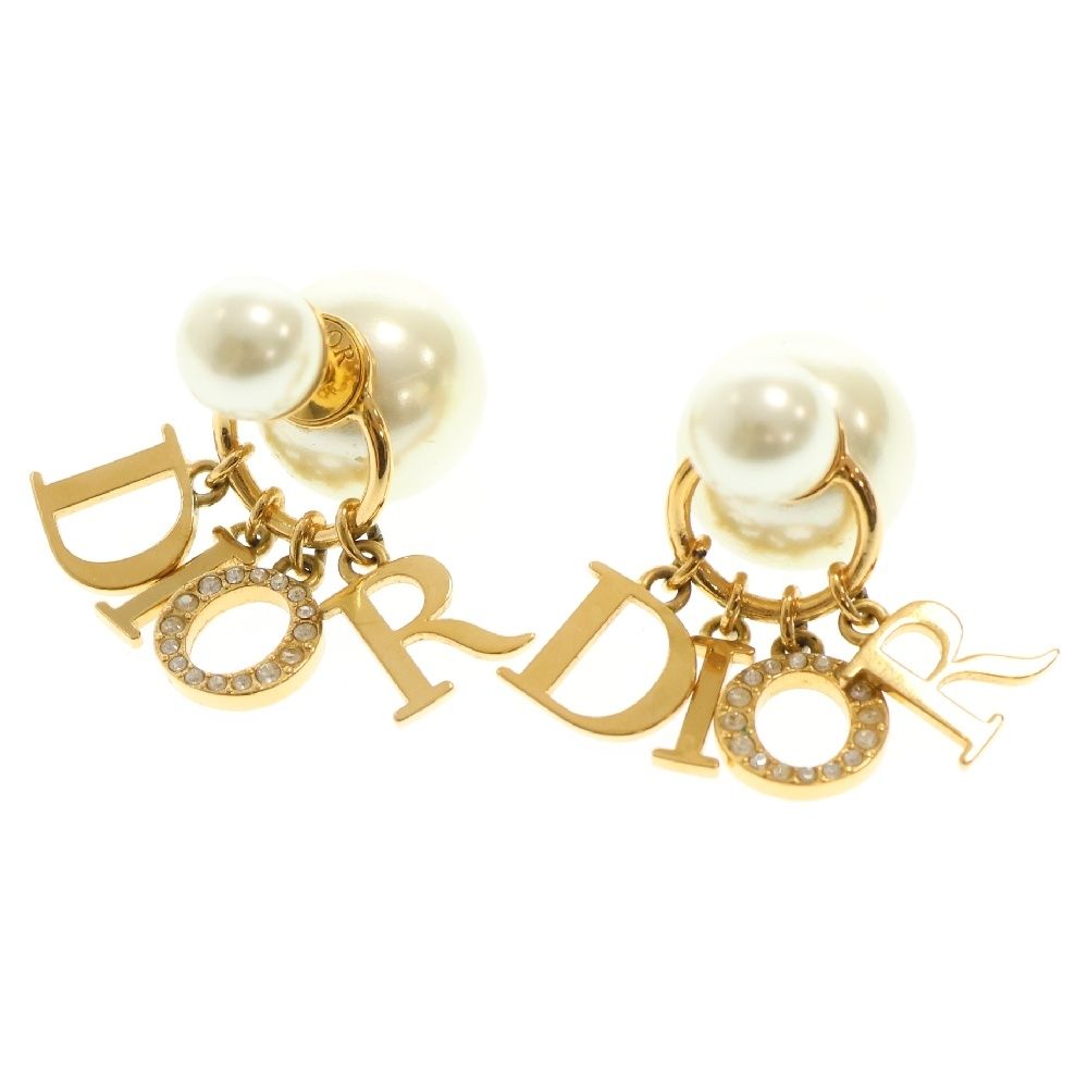 DIOR ディオール トライバル ラインストーン ロゴ ピアス ゴールド パール DIOR (ディオール) トライバル ロゴ ラインストーン フェイクパール