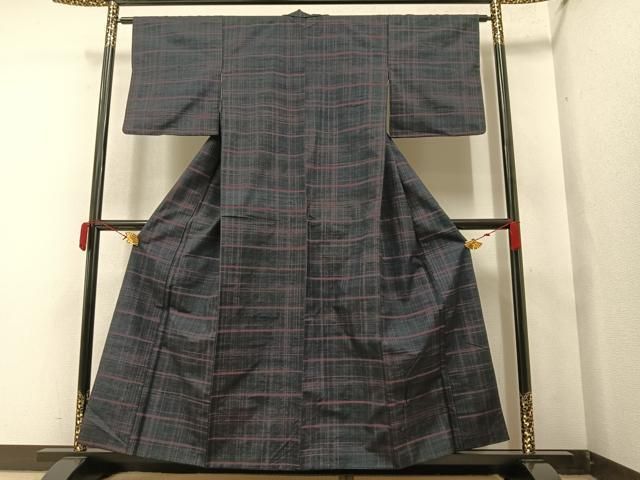 平和屋着物○上質な紬 格子 黒地 やまと誂製 正絹 逸品 DAAS3418ps