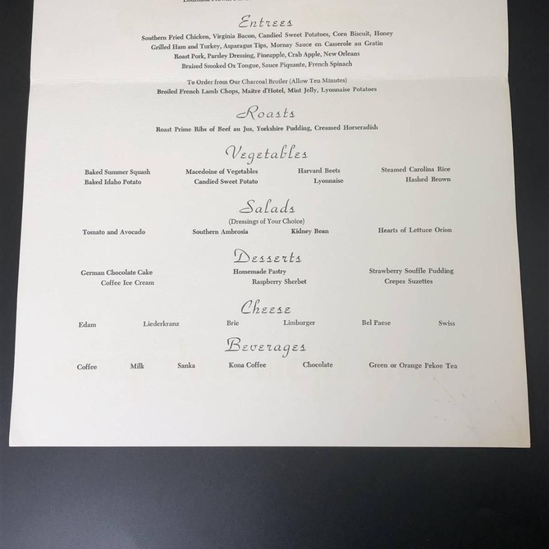 マトソンライン メニュー 1963年 客船 メニュー ハワイアン ビンテージ