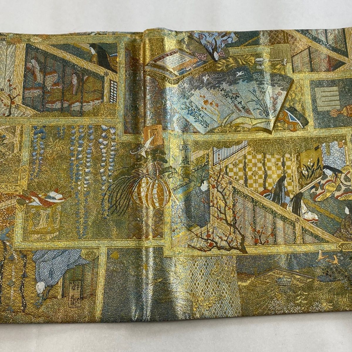アメリカ通販ファッション 西陣織 丸帯 正絹 大本山永平寺 国宝重文社寺天井絵図 瓢箪 葡萄 鳥 着物・浴衣