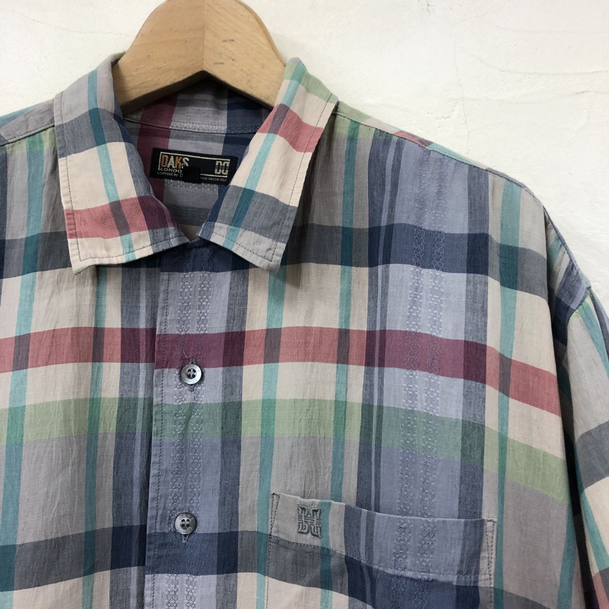 R2186-J◇DAKS ダックス リネンブレンドチェック半袖シャツ