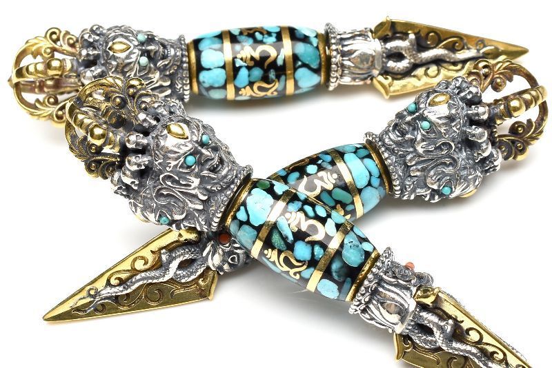 シルバー925 ターコイズ＆赤瑪瑙 74x15.5mm 六字真言 金剛杭 本物