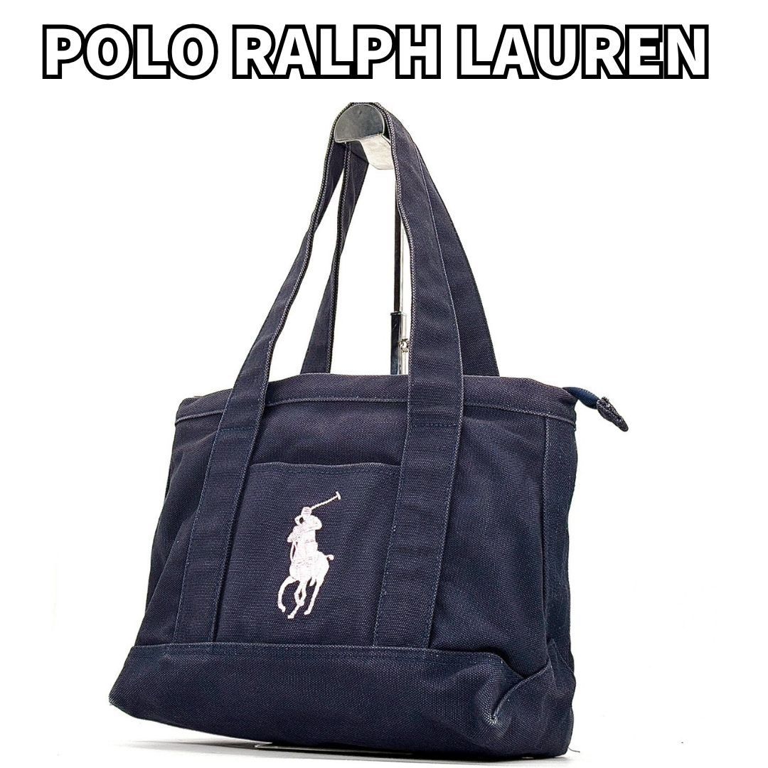 ポロ刺繍入りネイビーキャンバストートバッグ Polo RALPH LAUREN ポロラルフローレン キャンバストートバッグ