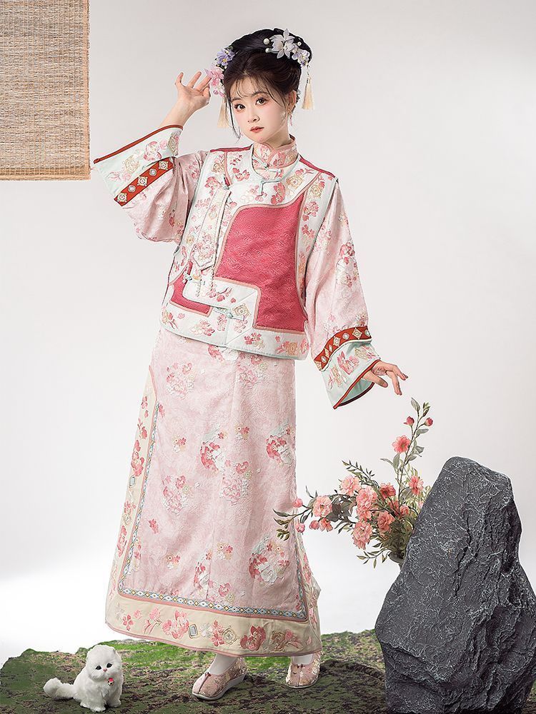漢服 豪華刺繍デザイン 中国風 改良清朝風 刺繍入り 格格風 コスプレ衣装 マ甲＆旗服 フルセット 上品な豪華デザイン 撮影会 舞台衣装 推し活 イベント ハロウィン プレゼント最適